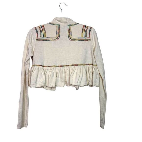 Anthropologie Lilka Knit Cropped Jacket Cardigan Women M Ivory Embroidered Boho - Picture 2 of 9